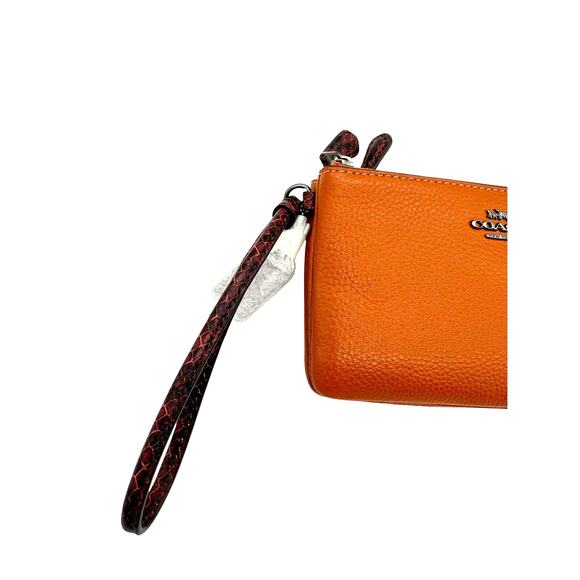 RETAIL $198 Coach Pebbled Leather and Exotic Snake Skin Trim Corner Zip Wristlet - Picture 2 of 9